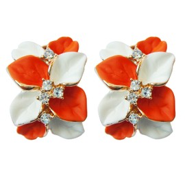 Navachi Omega Earrings Az2299e 18K Gold Plated Crystal Orange White Enamel Leaves, enamel, Crystal