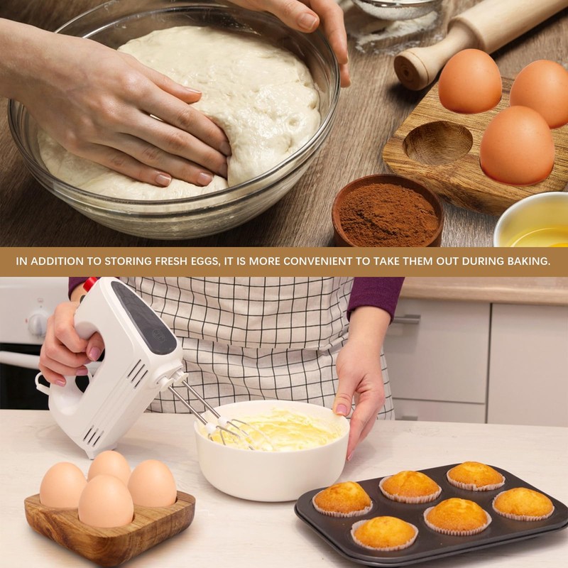4 Slots Wooden Egg Tray, Egg Holder for Kitchen Refrigerator