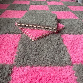 10 Pcs Plush Puzzle Foam Floor Mat with Border, Fluffy Carpet Squares Thick Interlocking Shaggy Carpet Tiles, Anti-Slip Protective Area Rug Tiles Play Mat for Parlor Bedroom - Grey