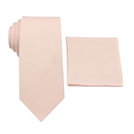 Mens Solid Linen Tie and Pocket Square Set - Slim - Regular - Extra Long Necktie (Petal, Regular Tie)