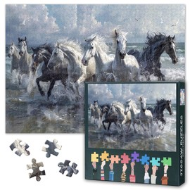 Jigsaw Puzzle 1000 Piece for Adults - Galloping Horses in Water, Dynamic Splash Art, Premium Adult Puzzles 1000 Pieces, Coolest Adult Puzzles - 27.5x19.7 In