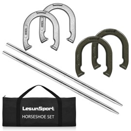 LesunSport Heavy-Duty Horseshoe Outside Game Set with 4 Forged Steel Horseshoes，2 Steel Stakes and 1 Carrying Bag,Regulation Size Horseshoes Game Set for Outdoor Lawn, Beach, Backyard