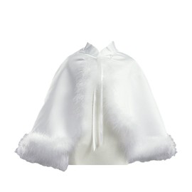 White Satin Communion Cape with Marabou (Feather) Trim