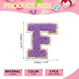 PATIKIL Buchstaben-Aufnäher, 6 Stück, Anfangsbuchstabe F, selbstklebender Aufnäher, bestickter Stoff, 5,5 cm, Alphabet-Aufkleber für Kleidung, Hüte, Make-up, Taschen, DIY, Lila