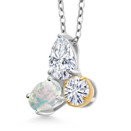 Gem Stone King 925 Sterling Silver and 10k Yellow Gold White Moissanite and White Simulated