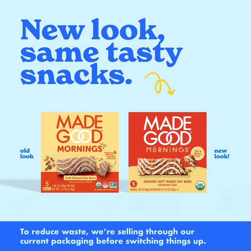 MadeGood Mornings Soft Baked Breakfast Bars, Cinnamon Bun 1.06 Oz