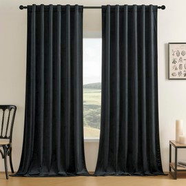 Timeper Black Velvet Curtains 84 inches 2 Panels,Blackout Curtains for Bedroom Living Room Thermal Insulated Luxury Super Soft Window Drapes,Back Tab & Rod Pocket,W52 x L84 inches