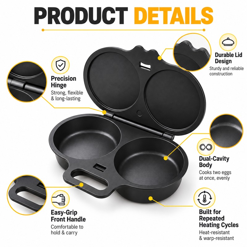 Dual-Cavity Microwave Egg Cooker for Quick Meals – Food-Grade Plastic
