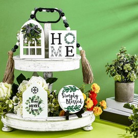 GlikCeil 6 Pieces Farmhouse Tiered Tray Decor Bundle Home Farmhouse Items Signs Set Rustic Farmhouse Mini Rolling Pins Farmhouse and Beaded Garland for Home Kitchen Shelf