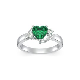 Shusukue May Birthstone Ring 925 Sterling Silver Created Emerald Ring Heart Green Crystal Ring Emerald Jewelry Gifts for Women Size 7