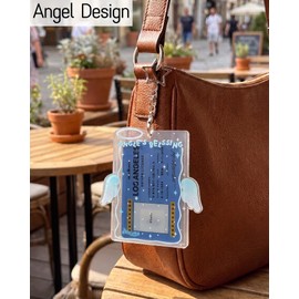 Angel Wing Photocard Holder Keychain 2 Pack- Clear Acrylic Photo Display and Badge Holder for Kpop, Student ID, Bus Card, and Credit Card (Blue Yellow)