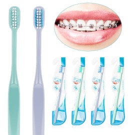 Y-Kelin 4 Pcs U-Shaped Orthodontic Toothbrush Soft Bristle with 4 Toothbrush Head Cover for Orthodontic People Effective Cleaning Teeth