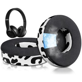 SoloWIT Cooling Gel Replacement Ear Pads Cushions for Beats Solo 2 & Solo 3 Wireless On-Ear Headphones, Earpads with High-Density Noise Isolation Foam, Added Thickness - Snow Leopard