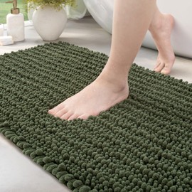 DEXI Chenille Bathroom Mat 40 x 60 cm, Thick Soft Absorbent Mats, Non-slip Washable Rugs, Bath Accessories Decor, Green