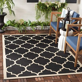 Safavieh Courtyard Collection CY6914 Trellis Indoor/ Outdoor Area Rug, 5'3" x 7'7", Black / Beige