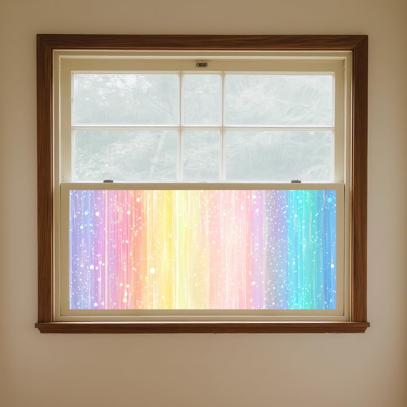 IVN Privacy Window Film Rainbow Gradient Sparkles Stained Glass Window