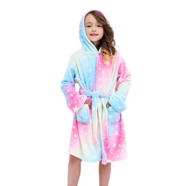 Piefry Soft Bathrobe with Hood for Girls Fleece Dressing Gown Sleepwear Children, reddish