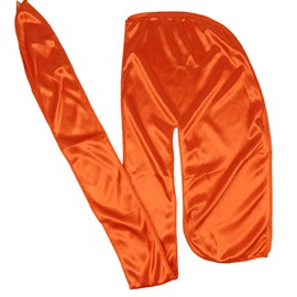 Men Silk Durag Long Straps Bandanas for Men Headwear Waves Cap (Orange)