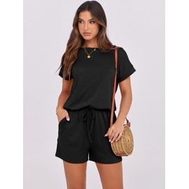 ANRABESS Rompers for Women Summer 2024 Casual Dressy One Piece Tshirt Short Pants Jumpsuit Beach Vacation Outfit Clothes A233-hei-L Black