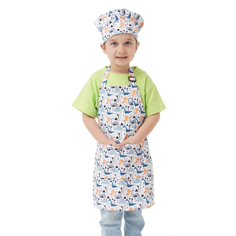 ALIPOBO Kids Apron and Chef Hat Set, Children's Kitchen Cooking