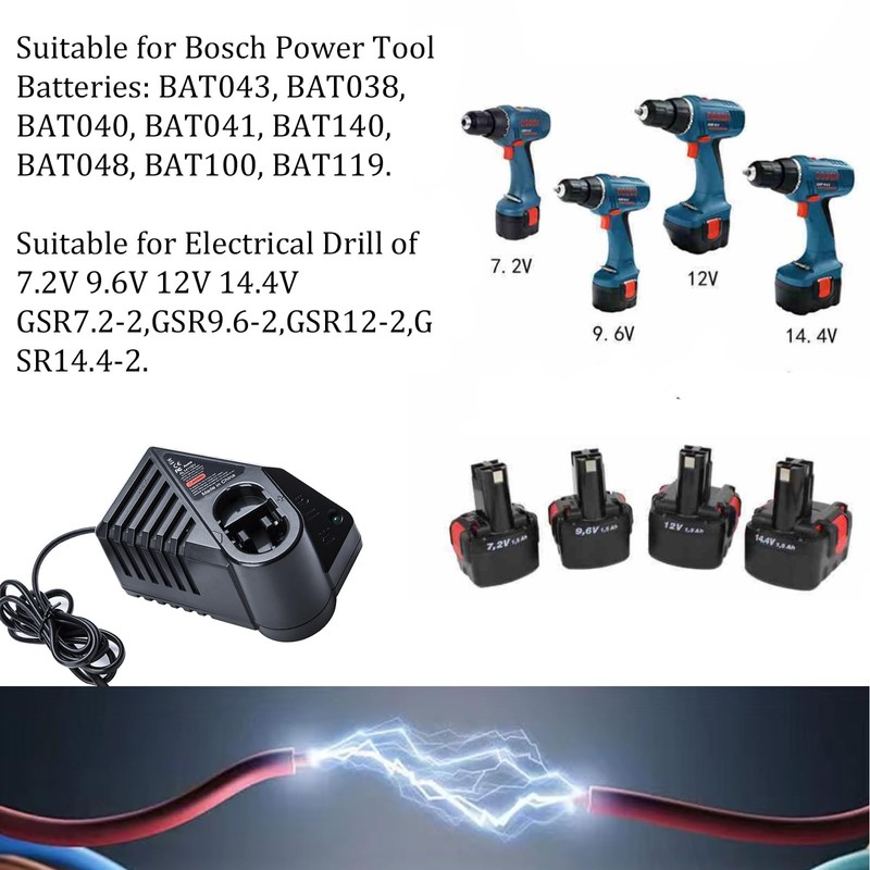 Ni-CD Ni-MH Battery Charger for Bosch, 7.2V 9.6V 18V 14.4V