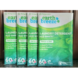 Earth Breeze Laundry Detergent Sheets Fresh Scent Lot 4 X 60 Total 240 Loads HE