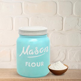 Mason Jar Flour Container - Decorative Canister for Flour - Durable Flour Storage for Ceramic Kitchen Canisters - Flour Sugar Storage Containers Ceramic Canister - Farmhouse Canisters with Lid (Blue)