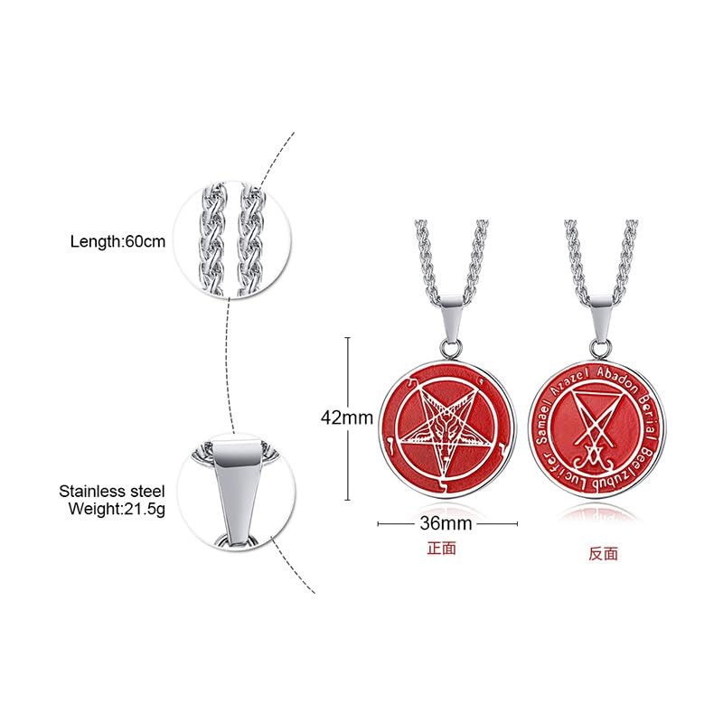 Rockyu Men's Stainless Steel Lucifer Satin Pendant, Hardcore Sterling Chain,