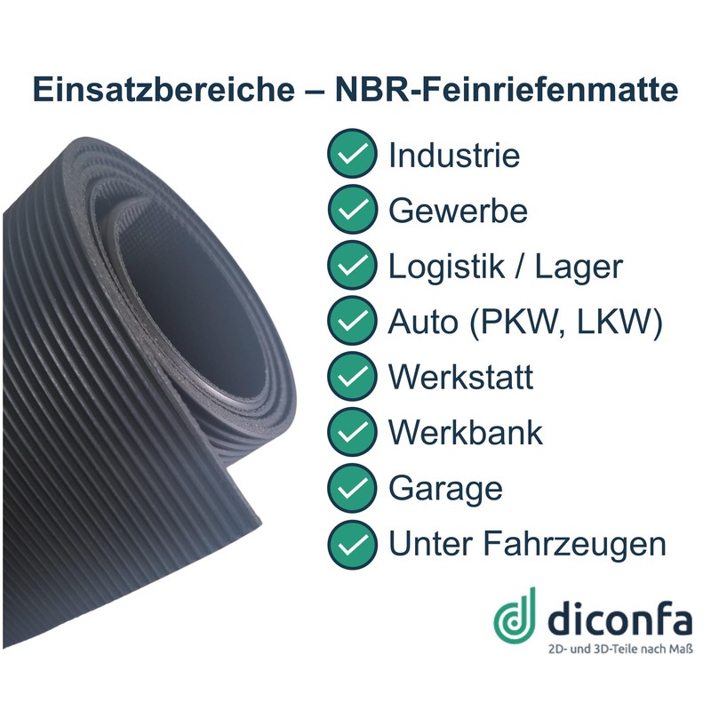 diconfa Oil-Resistant Fine-Grooved Rubber Mat 3 mm Thick Width 0.2
