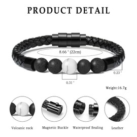 Cremation Jewelry Lava Stone Urn Bracelet for Ashes for Women Men Chakra Healing Balancing Genuine Leather Memorial Bracelets