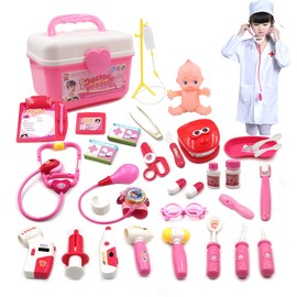 RUI YUE Doctor Set, 34-Piece Set, Includes Lights & Sound Effects, Mini Doctor Set, Pretend Play, Kids, Nurse Clothes & Hat Set.