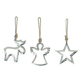 Decorative Christmas Pendant - Angel - Elk - Star - Made of Metal - Silver 3 Compartments Assorted Christmas Autumn Winter Approx. Dimensions (W x H x D): 11 x 11 x 1 cm. Ideal as a gift and demo for table and gifts.