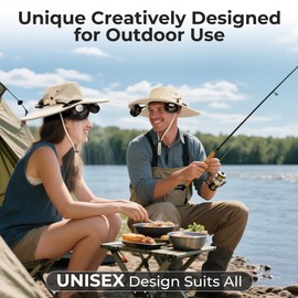 AMACOOL 2-in-1 Hands-free Hat Fan with Detachable Neck Fan, UPF 50+ Wide Brim Sun Hat, 3-Speed Adjustable, 2600mAh Rechargeable Fishing Essentials for Men Women Camping Travel Delivery Outdoor-Khaki