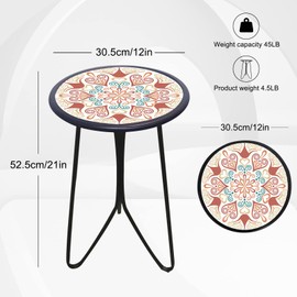 LIFFY Outdoor Metal Side Table,12" Small Outdoor Accent Table with Glass Top,Indoor Round Home Decorative End Table,Weather Resistant Patio Plant Stands Outside for Garden Bedroom Kitchen Balcony
