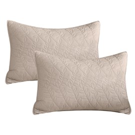 LadyAnn 2-Piece Quilted Pillow Shams, 100% Cotton Leaves Pattern Printed Pillow Covers Set Standard Size 20x26, Ultra Soft Breathable Decorative Linen Feel Bed Pillow Cases for All Season