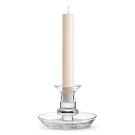 Torre & Tagus Delia Clear Glass Candle Holder for Candlestick with Drip Tray, 3 Inch Tall Taper Candle Holder for Standard Candle Sticks, Vintage Home Decor Dinner Tablescape Wedding Centerpiece