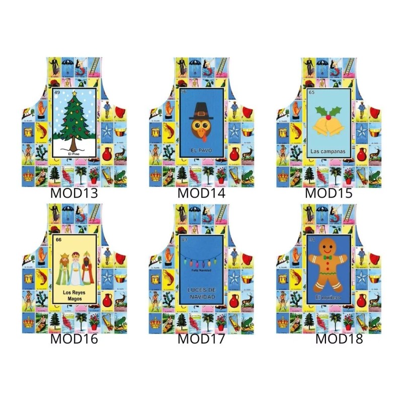 Texben 12 Mandiles Lotería Navideña Para Cocina Sublimados