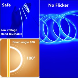 Cinlitek COB LED Strip Light, Ultra-Thin 12V 3mm16.4ft Ultra High Density Tape Light, 480LED/m, CRI 90+, Flexible Cuttable LED Lighting for Home Indoor Decor (Without Power Supply)