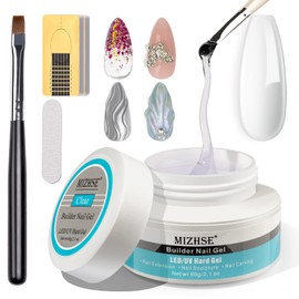 MIZHSE 60g Clear Hard Builder Nail Gel For Nail Extension Nail Strengthen 3D Nail Gel 3D Gel Nail Art Manicure Kit With 100pcs Nail Forms And Brush