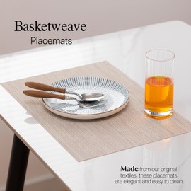 LEXMORE PVC Woven Placemats 8 PCS Wipeable Indoor/Outdoor Table Mats Washable Vinyl Place Mats for Dining Table, Set of 8-Beige