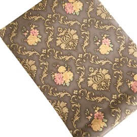 MyFun 11Yards Luxury Black-Gold Floral Damask Wallpaper Peel and Stick, Vintage Removable Contact Wall Paper Decals for Living Room Furniture, 48.4 Square ft 32.8ft x17.7Inch