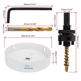 Mollom (156mm | 6-1/8") HSS M42 with 8% Cobalt BI-Metal Hole Saw with 2 Pilot Drill Bits & Arbor Smooth Cutting for PVC,Drywall,Wood,Plastic,Gypsum Board,Rubber