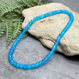 Bright Blue Anklet, 4mm Frosted Glass Beads on Elastic : Size Small/Medium 9.5 inches, Casual Summer Boho Beach Jewellery, Handmade Blue Anklet for Women