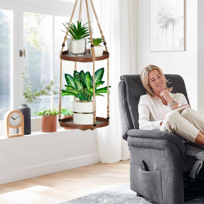 Shineloha 2 Tier Macrame Plant Hanger | Plant Hanger Indoor,