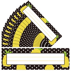 60 Pcs Pineapples Desk Nameplate Polka Dot Nameplate Traditional Manuscript Student Desk Name Plates Pineapples Flat Name Cards for Classroom Name Labels for Kids Teaching Office Decorations