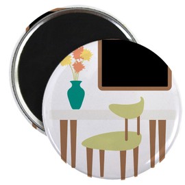 CafePress Kitchen Table Chair Chalkboard Flower Vase Magnets 2.25" Round Magnet (10 pack)