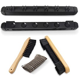 Billiard Pool Table Accessory Kit - Includes 6 Billiard Cue Wall Rack, 9” Wooden Table and Brush Set with Cue Shaft Cloth Cleaner - SereneLife PRTSLPLTB1010