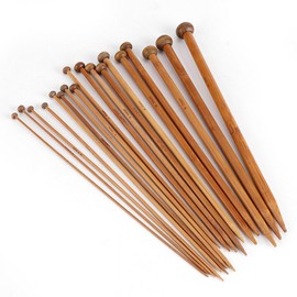 Bamboo Knitting Needles Smooth Double Pointed/Single Round Pointed Set, 75pcs/15 Sizes and 36pcs/18sizes from 2mm to 10mm (Single Pointed ends-36pcs)