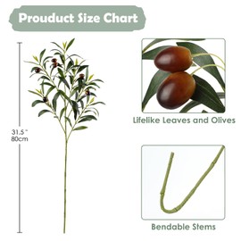 Briful 3 PCS Olive Branches 31.5 Inch Long Stem Faux Stems Artificial Greenery Fake Plants for Vases Floral Arrangements Home Wedding Bouquet Farmhouse Decor