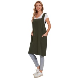 Hawholm Linen Cotton Aprons for Women Smock Cross-Back Apron with Pockets